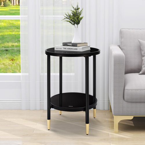 Mercer41 Lakayla 23.6" Tall Tempered Glass End Table, Two Layer